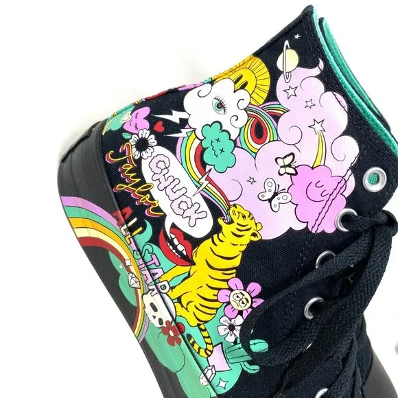Converse Men's Size 9 171271F CTAS PSYCHEDELIC HOOPS Black Canvas Hi Top Sneaker - Picture 4 of 10